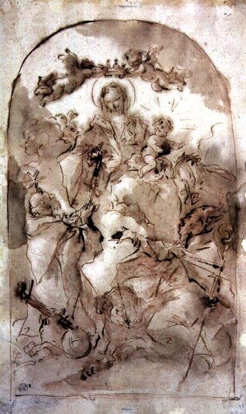Maagd en kind met St. Dominic, St. Theresa en St. Coribian, ca. 1745 door Giovanni Antonio Guardi