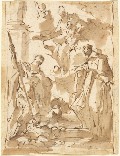 De Madonna en Kind in Glorie met Sint Theodoor en een Monastieke Heilige door Giovanni Antonio Pellegrini