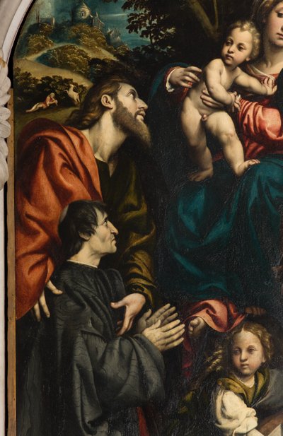 Altaar van Sint-Catharina, Madonna en Kind tussen de heiligen Filippus en Jacobus en de schenker Giacomo Schizzi (detail) door Giovanni Antonio Pordenone