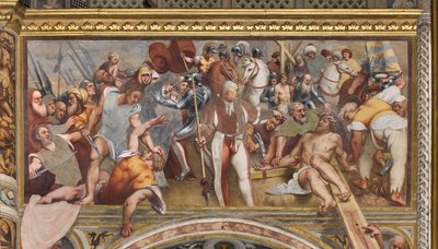Centrale gang, Eerste overspanning Zuid, Christus aan het kruis genageld, Il Pordenone door Giovanni Antonio Pordenone
