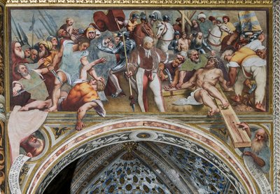 Jezus wordt aan het kruis genageld door Giovanni Antonio Pordenone