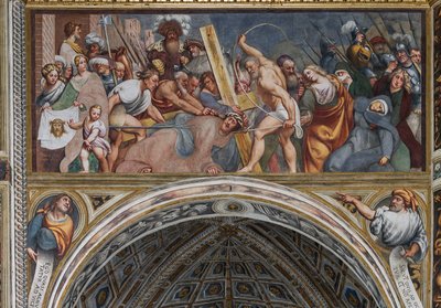 Jezus valt onder het kruis door Giovanni Antonio Pordenone