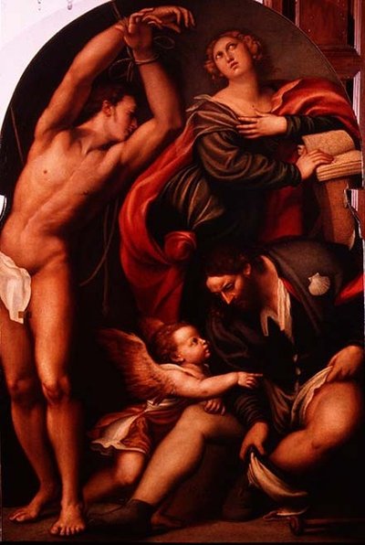 St. Catharina, St. Sebastiaan en St. Rochus door Giovanni Antonio Pordenone