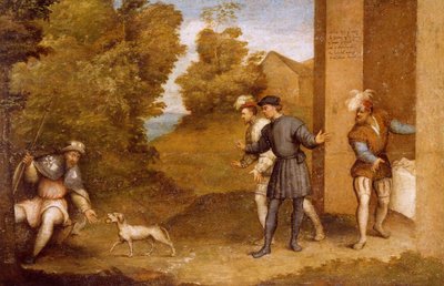 Sint Rochus gevoed door hond, compartiment van het altaarstuk van Sint Gotthard door Giovanni Antonio Pordenone