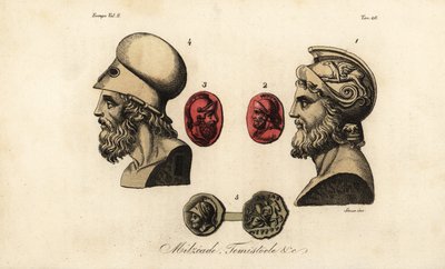 Bustes en edelstenen van Atheense politici Miltiades de Jongere 1,2, Themistocles 3,4, en Koning Pyrrhus I 5 door Giovanni Antonio Sasso