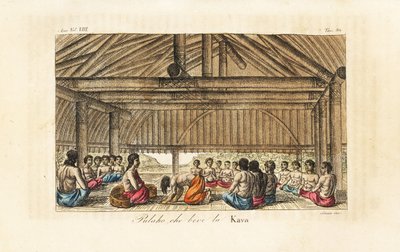 Koning Polaho drinkt kava in een langhuis, Tonga (Vriendelijke Eilanden) door Giovanni Antonio Sasso