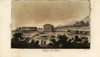 Uitzicht op de oude Griekse tempels van Hera in Paestum, Italië door Giovanni Antonio Sasso