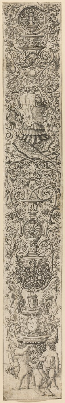 Vier kinderen aan het spelen, plaat zeven van Twaalf ornamentpanelen door Giovanni Antonio da Brescia
