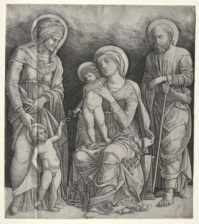 Heilige Familie met Sint Elizabeth en de jonge Sint Johannes de Doper, ca. 1500 door Giovanni Antonio da Brescia