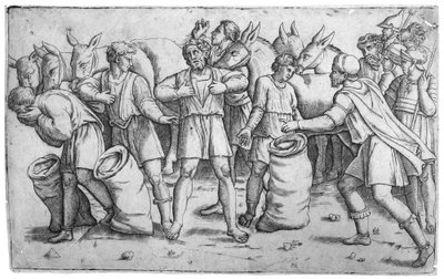 De beker van Jozef gevonden in de zak van Benjamin uit het bijbelse verhaal van Jozef Genesis 44..., ca. 1520-25 door Giovanni Antonio da Brescia