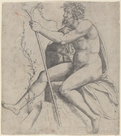 Man Zittend met een Vorkachtige Staf door Giovanni Antonio da Brescia