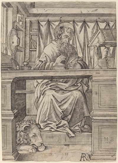 Sint Hiëronymus in zijn studeerkamer door Giovanni Antonio da Brescia