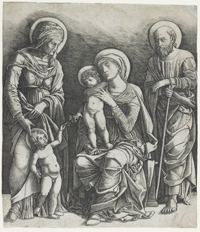 De Heilige Familie met de Heilige Johannes de Doper als kind, ca. 1495-1505 (gravure) door Giovanni Antonio da Brescia