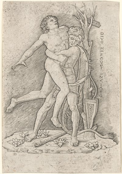 Hercules en Antaeus door Giovanni Antonio da Brescia, after Andrea Mantegna