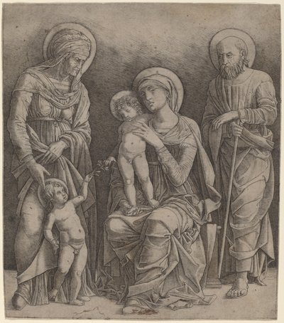 Heilige Familie met Sint Elizabeth en de Jonge Sint Johannes door Giovanni Antonio da Brescia, after Andrea Mantegna