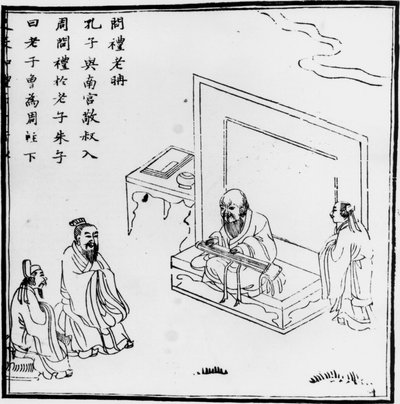 Lao Tzu ontmoet Confucius. Chinese gravure. door Phillipe de Marlier