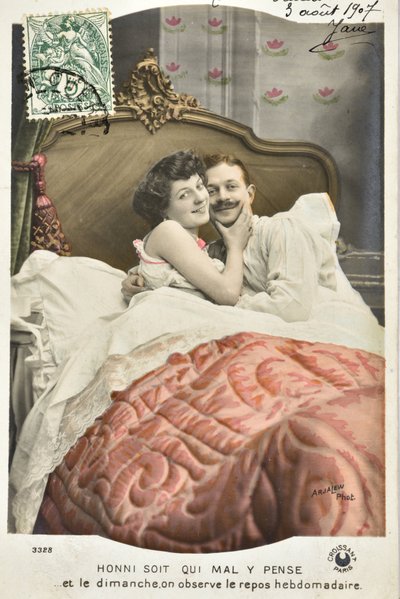 Ansichtkaart: Honni soit qui mal y pense/Zondag rust wekelijks - datum 1907 door Phillipe de Marlier