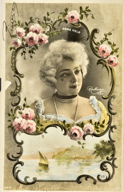 Ansichtkaart: Portret van Anna Held, music hall artiest door Phillipe de Marlier