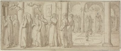 Processie van nonnen en novices ter ere van een mannelijke heilige door Giovanni Balducci