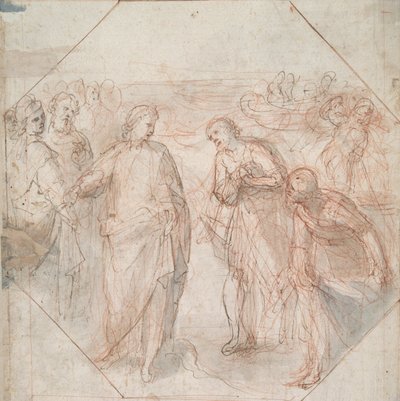 De Val van Simon Magus (recto); De Roeping van Jacobus en Johannes (of van Petrus en Andreas) (verso) door Giovanni Balducci