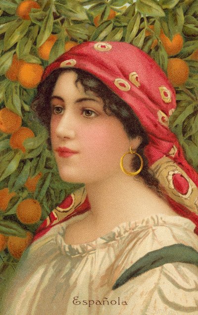 Portret van een Spaanse vrouw met een sinaasappelboom door Giovanni Barbaro