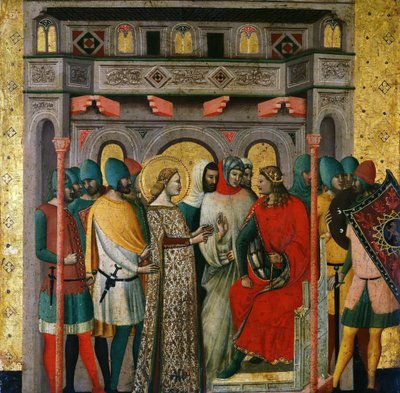 Sint Columba voor Keizer Aurelianus Scènes uit het leven van Sint Columba, 1345-1350 door Giovanni Baronzio