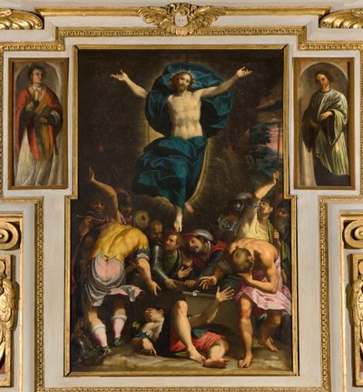 Kapel van Onze-Lieve-Vrouw van het Volk, Tweede overspanning zuidzijde, Giovan Battista Trotti genaamd de Malosso, Opstanding 1594 door Giovanni Battista Trotti