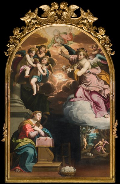 Zuid Transept, Altaar van de Aankondiging, Altaarstuk door Giovanni Battista Trotti bekend als Il Malosso 1594 door Giovanni Battista Trotti