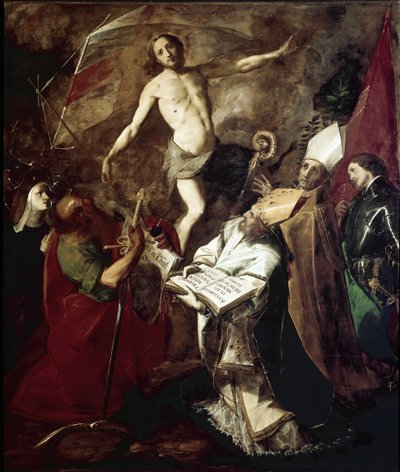 De opstanding met heiligen door Giovanni Battista  Crespi