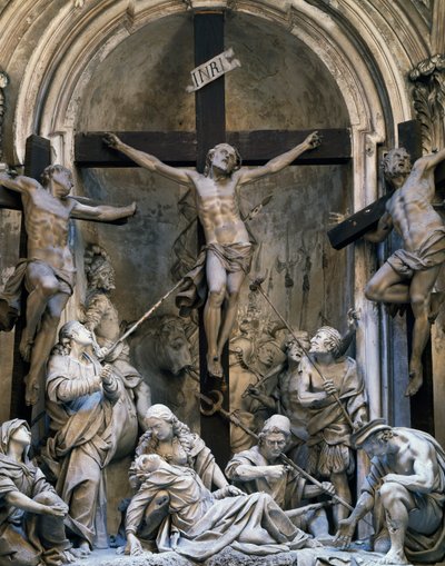 Passie, groep van sculpturen door Giovanni Battista Barberini (ca. 1625-1691), 1339-1345, Kerk van St. Augustinus, Cremona, Italië door Giovanni Battista Barberini