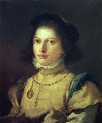 Een meisje in 16e-eeuws pagekostuum door Giovanni Battista Tiepolo