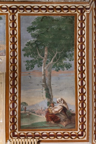Landschap met een zittende boer door Giovanni Battista Tiepolo