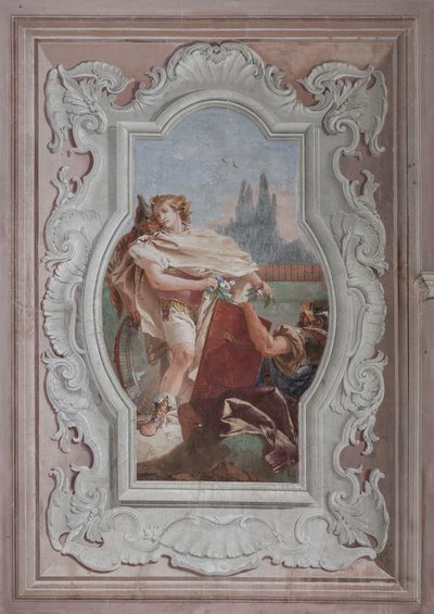 De metgezellen houden de spiegel voor Rinaldo door Giovanni Battista Tiepolo