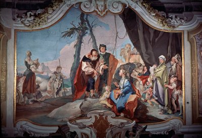 Rachel verbergt de gestolen afgoden van haar vader Laban door Giovanni Battista Tiepolo