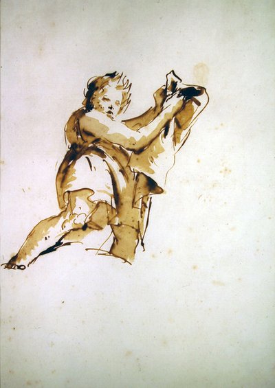 Studie van een jongeling die een mantel ophoudt door Giovanni Battista Tiepolo
