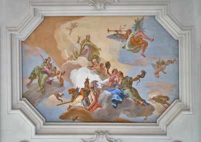 Triomf van Glorie aangekondigd door Faam staande tussen de Kardinale Deugden door Giovanni Battista Tiepolo