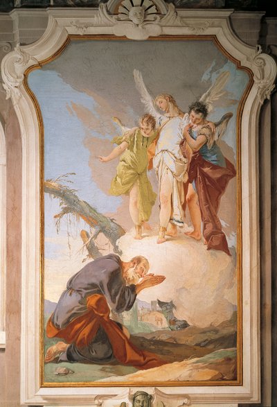 Abraham en engelen, fresco, Patriarchaal Paleis, Gastenzaal, Udine door Giovanni Battista Tiepolo