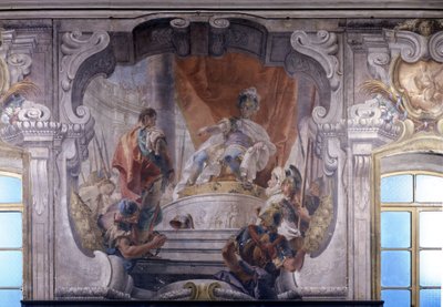 Hannibal (247 v.Chr. tot 183 v.Chr.) beval de vrijlating van een gevangene. Fresco door Giambattista Tiepolo (1696 - 1770). Palazzo Dugnani in Milaan door Giovanni Battista Tiepolo