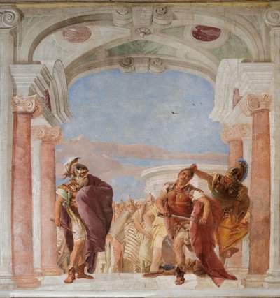 Minerva die Achilles weerhoudt Agamemnon te doden, uit de Kamer van de Ilias in de Palazzina door Giovanni Battista Tiepolo