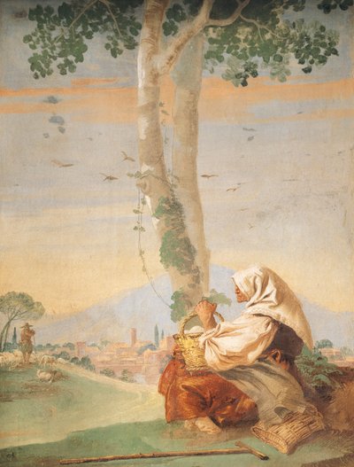 Oude boerin met een mand eieren, uit de 