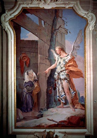 De engel kondigt Sarah aan dat ze moeder zal worden door Giovanni Battista Tiepolo