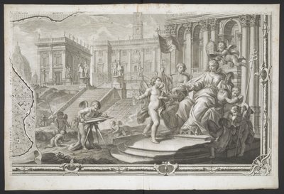 Een vrouwelijke figuur die wordt gekroond, uit Nuova Pianta di Roma, data in luce de G. Nolli door Giovanni Battista (after) Nolli