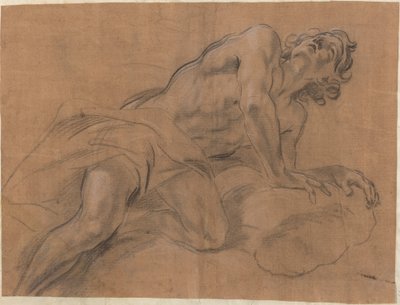 Naakte Jongeling Leunend op een Wolk en Opkijkend door Giovanni Battista Beinaschi