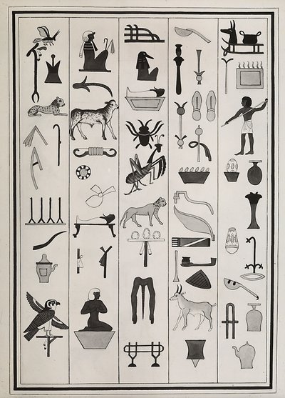 Tekeningen van de decoraties uit het graf van Farao Psammetic I, gereproduceerd in 1817 door Giovanni Battista Belzoni, gehuisvest in het British Museum, Londen door Giovanni Battista Belzoni
