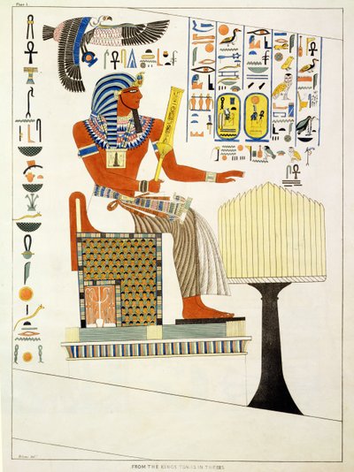 Muurschildering uit de Graven van de Koningen van Thebe, ontdekt door G. Belzoni, plaat 1 uit `Plates Illustrative of the Researches in Egypt and Nubia` door Giovanni Battista Belzoni