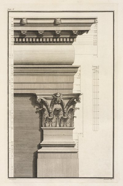 Basis, kapiteel en entablement van de pilaster door Giovanni Battista Borra