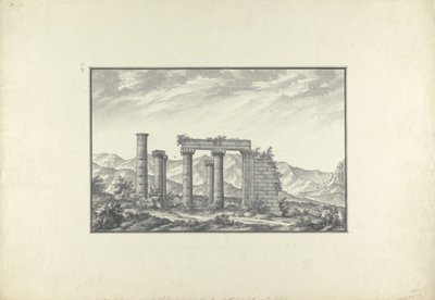 Uitzicht op de ruïnes van een Ionische tempel in Sardis, waarschijnlijk de Tempel van Neptunus, ca. 1750 door Giovanni Battista Borra