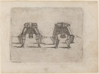 Twee Kubieke Figuren met Hun Handen op de Grond door Giovanni Battista Bracelli