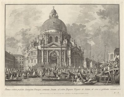 Jaarlijks bezoek van de Doge aan Santa Maria della Salute door Giovanni Battista Brostoloni