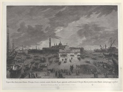Nachtelijk uitzicht op de processie op kerstavond van de Doge en Venetiaanse Senaat naar San G... door Giovanni Battista Brostoloni